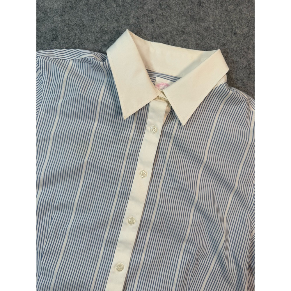 Brooks Brothers Tailored Fit Non-Iron Striped Button Down Shirt Blue White 10
